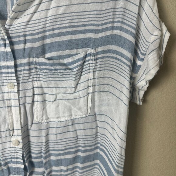 AMERICAN EAGLE Semi Sheer Blue White Striped Gauze / Linen Blouse Top Size Small - Picture 4 of 10